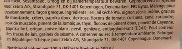 Melange pour assaisonnement ingredients label