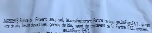 Miche Blanche ingredients label