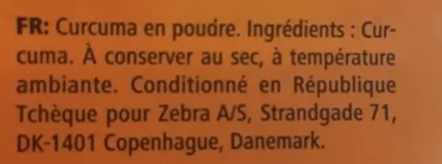 Curcuma ingredients label
