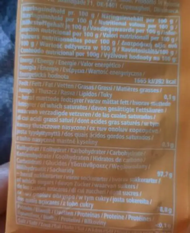 Pastille fruit nutrition facts table
