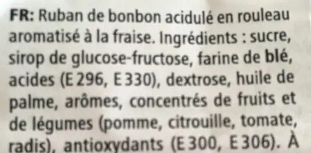 Sour rool ingredients label