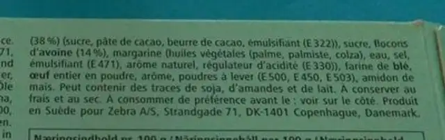Chokoladesmakager ingredients label