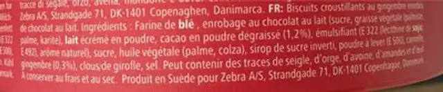 Biscuits de Noël ingredients label