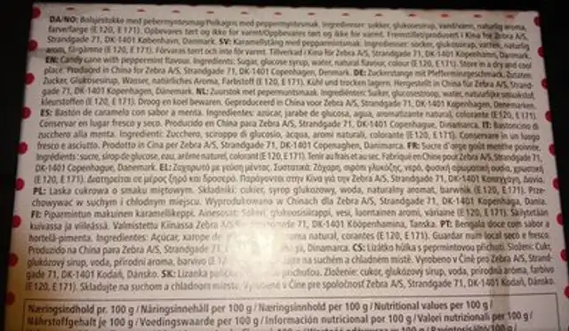 Sucre d'orge goût menthe poivrée ingredients label