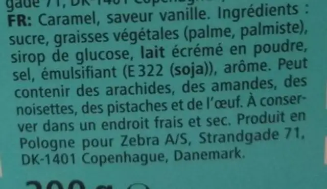 Karameller fudge ingredients label