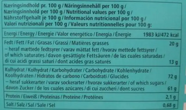 Karameller fudge nutrition facts table