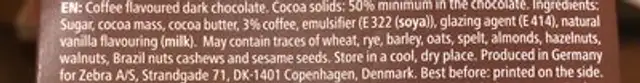 Mocha beans ingredients label