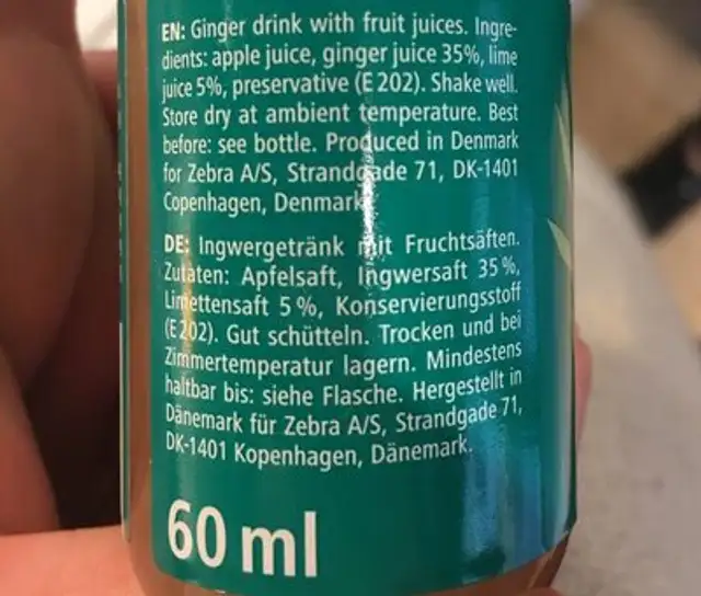 Ginger shot ingredients label