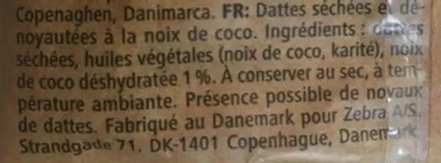 Dadler dates ingredients label