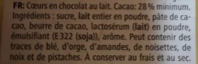 Cœur chocolat ingredients label