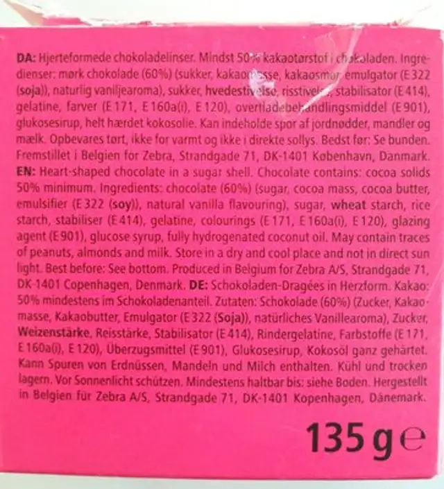 Petits cœurs chocolat ingredients label