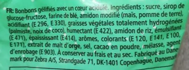Big Sour Bites ingredients label