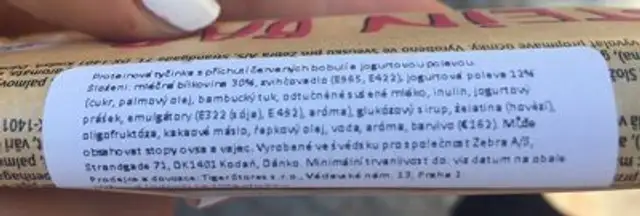 Protein bar ingredients label