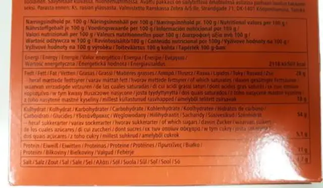 Butterdejsstaenger nutrition facts table