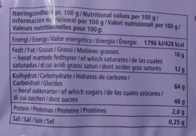 Cookie med chokoladestykker nutrition facts table