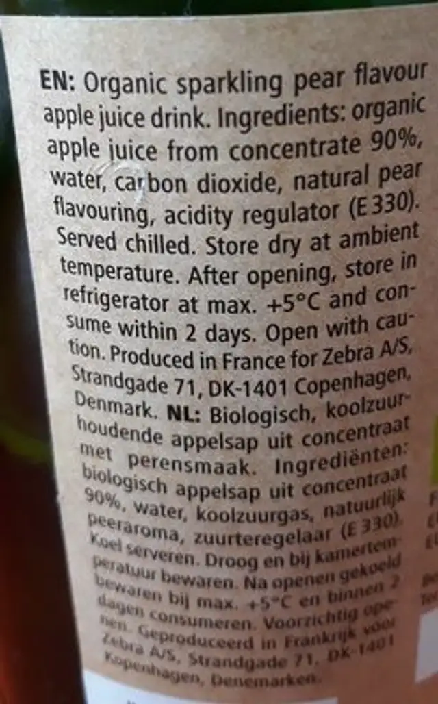 Aeble  &paerebrus ingredients label