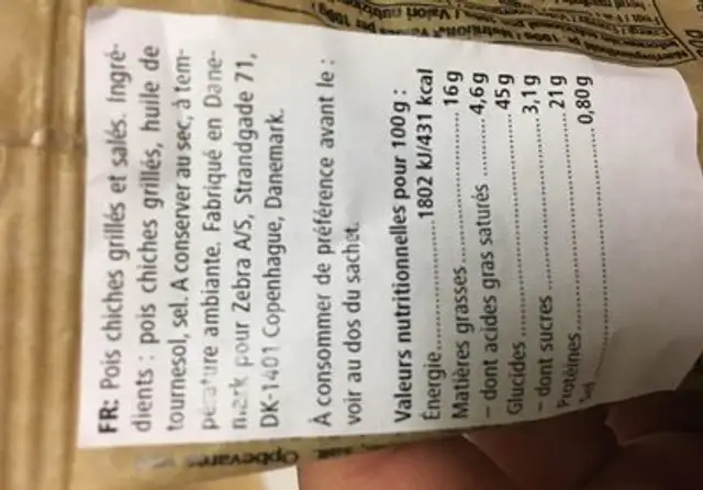 Pois chiches grillés ingredients label