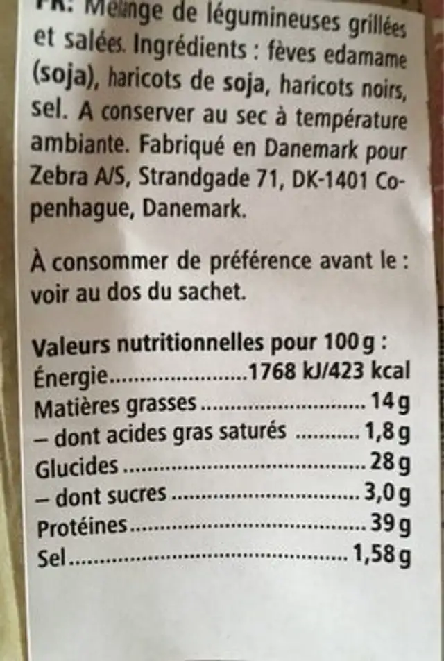 Roasted mixed beans nutrition facts table