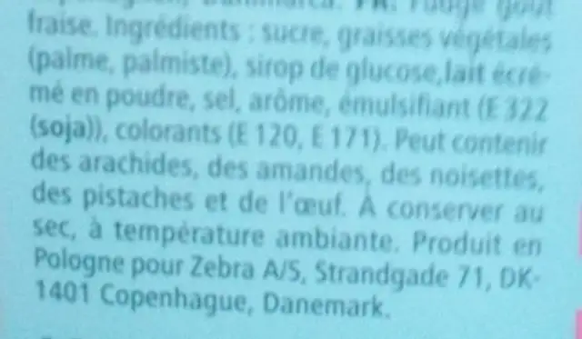 Caramel fudge framboise ingredients label