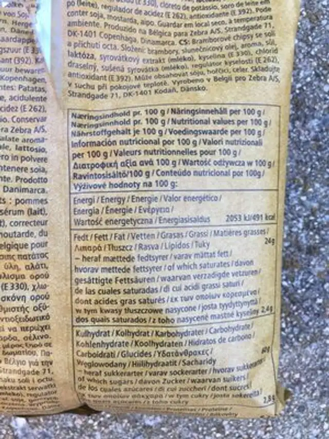 Kartoffelchips potato chips ingredients label