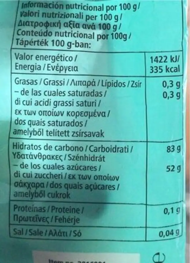 Mintsticks nutrition facts table