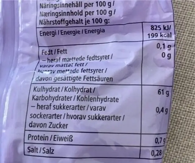 Sugar-free salty liquorice nutrition facts table