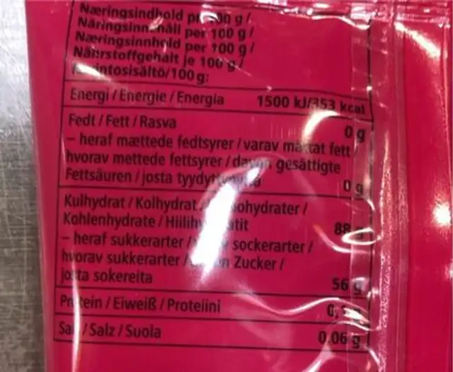 Cola and cherry mix nutrition facts table