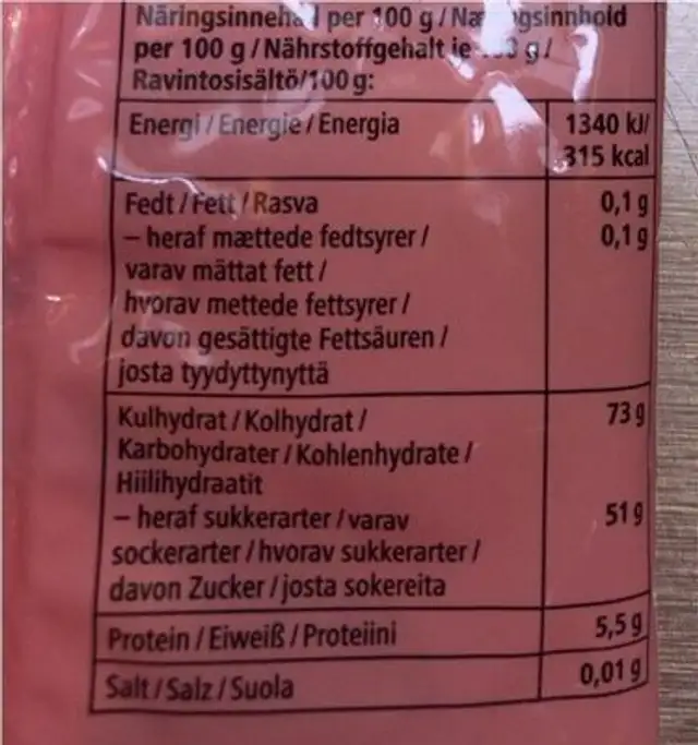 Soft hearts nutrition facts table