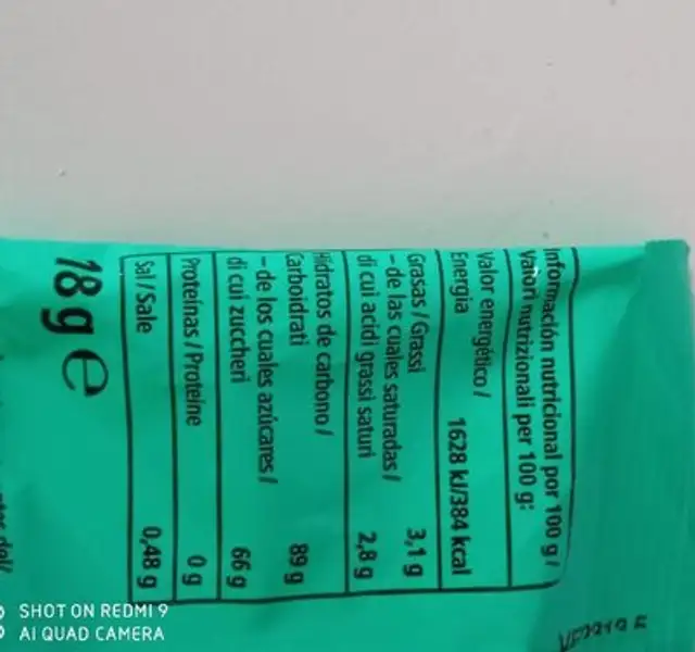 Caramelle tiger nutrition facts table