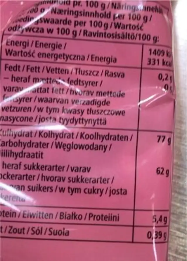 Sour bottles nutrition facts table