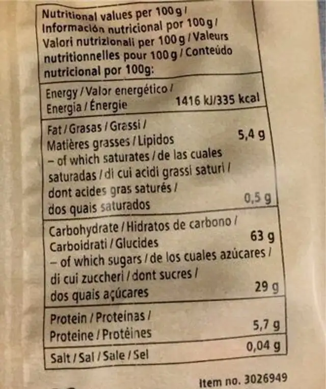 Sweet snackmix nutrition facts table
