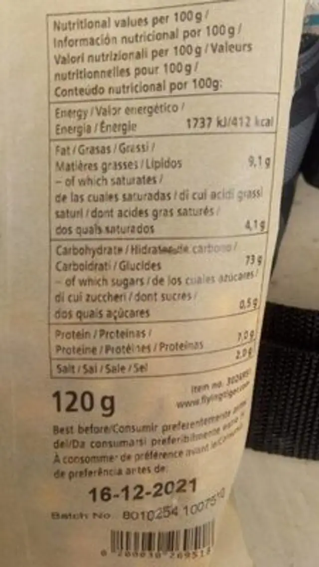 Salted corn snack nutrition facts table