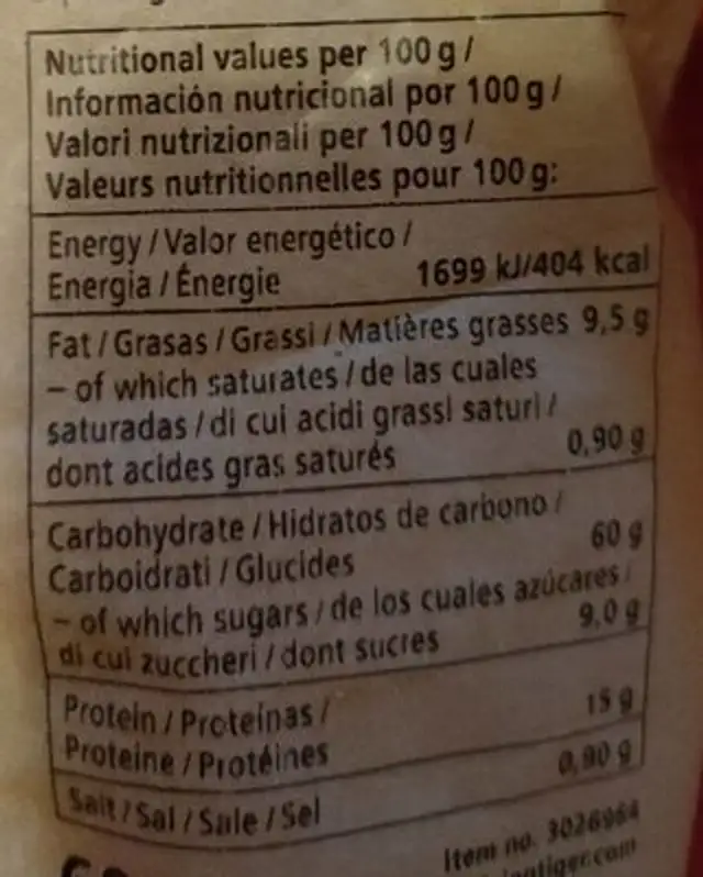Piselli croccanti nutrition facts table