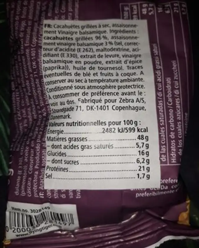Ristede peanuts nutrition facts table