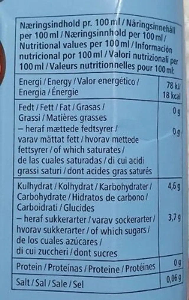 Kokosvand COCONUIT WATER nutrition facts table