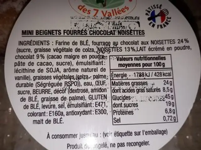 8 mini beignets fourrés ingredients label