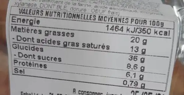 10 croissants + 10 pains choc AOP nutrition facts table