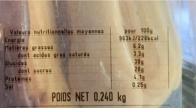 Eclair melange nutrition facts table