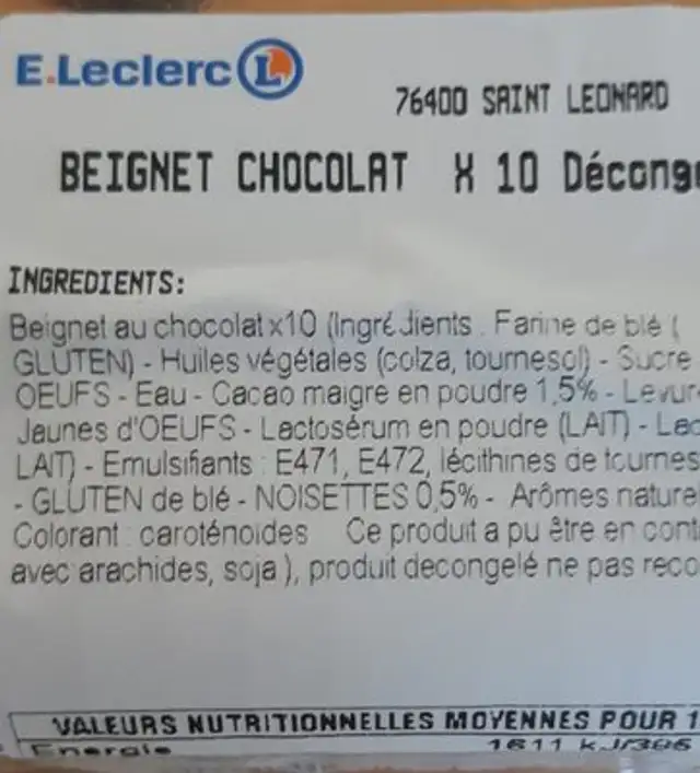 Beignet ingredients label