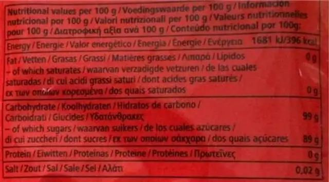 pop candy nutrition facts table