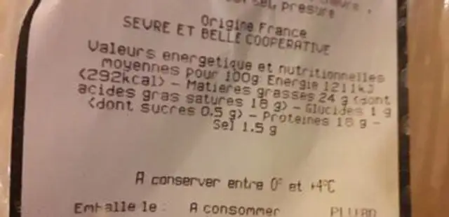Chèvre affine nutrition facts table
