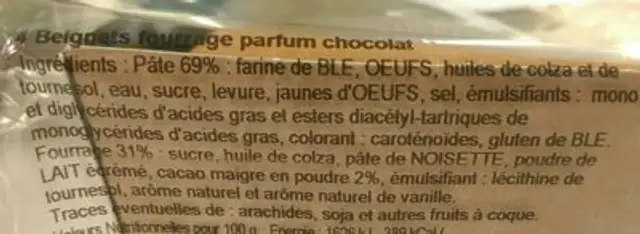 Beignets x4 parfum Chocolat ingredients label