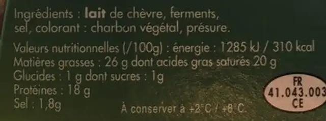 Fromage de chèvre ingredients label