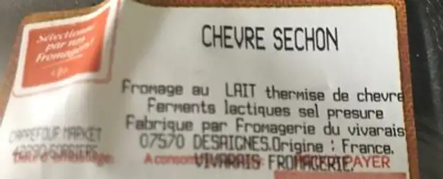 Sechon Chèvre ingredients label
