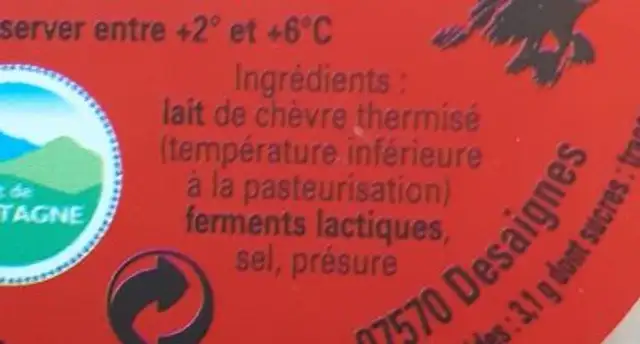 Séchon de chèvre ingredients label