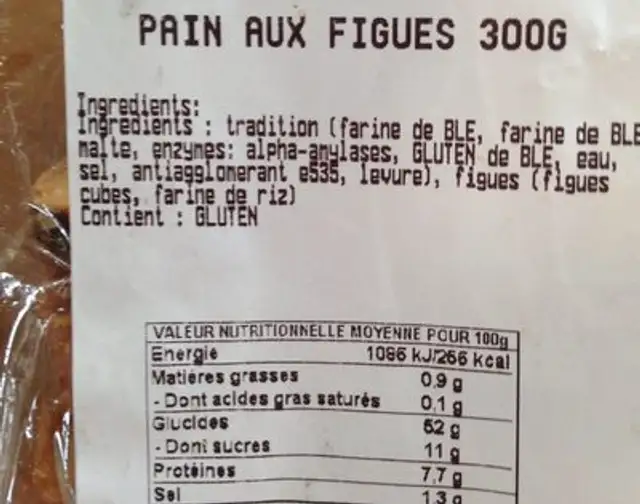 Pain aux figues ingredients label