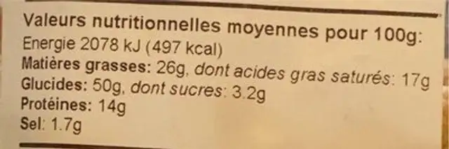 Twist parmesan ail beurre nutrition facts table