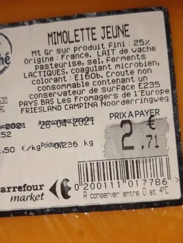 Mimolette nutrition facts table