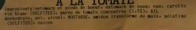 Tripes cuisinees a la tomate ingredients label