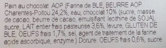 Pain triple chocolat ingredients label